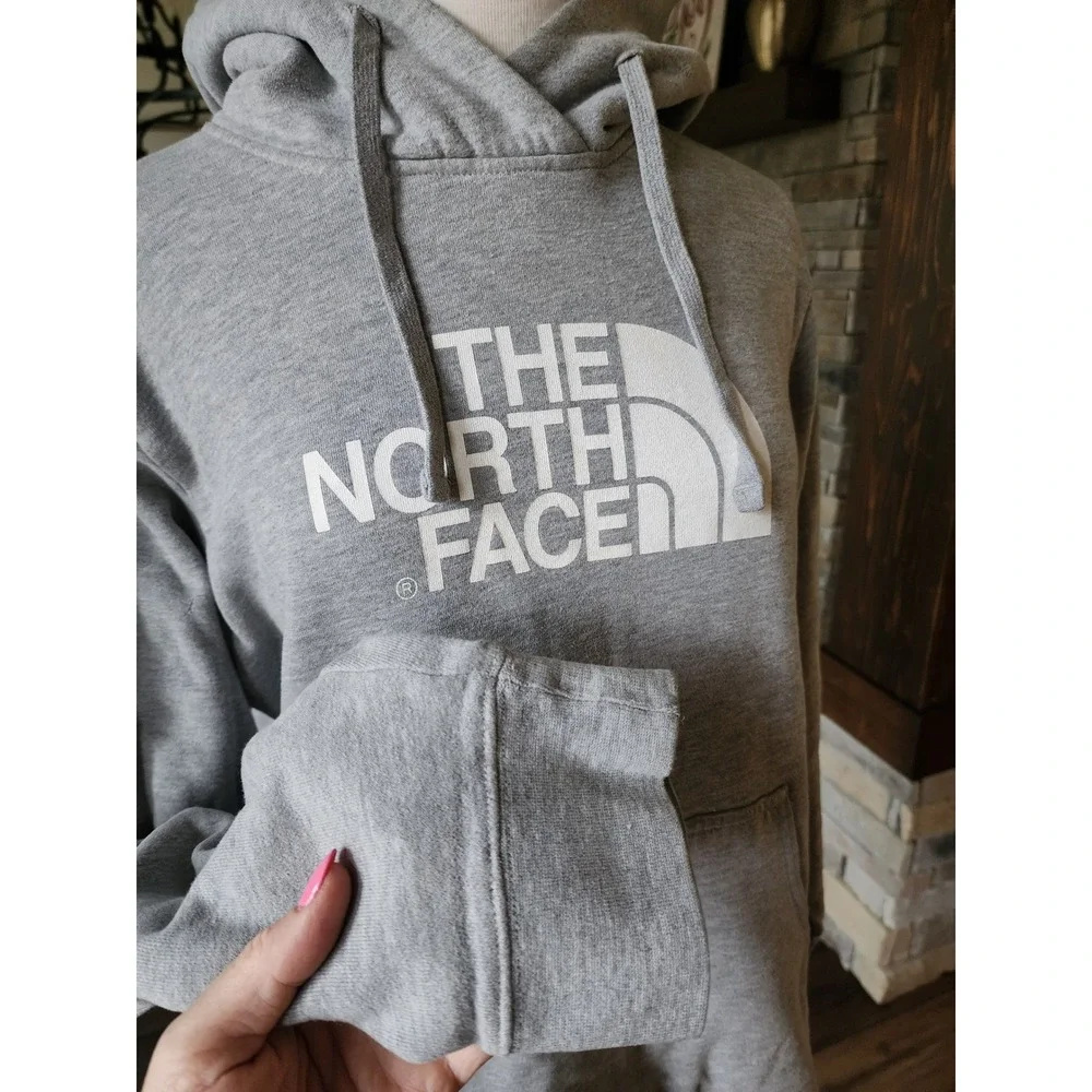 The North Face Mens Gray Hoodie Pullover Logo Spellout‎ Size L